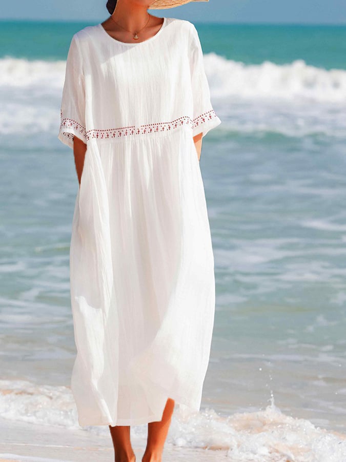 GR | Women's Embroidered Cotton Linen Dress