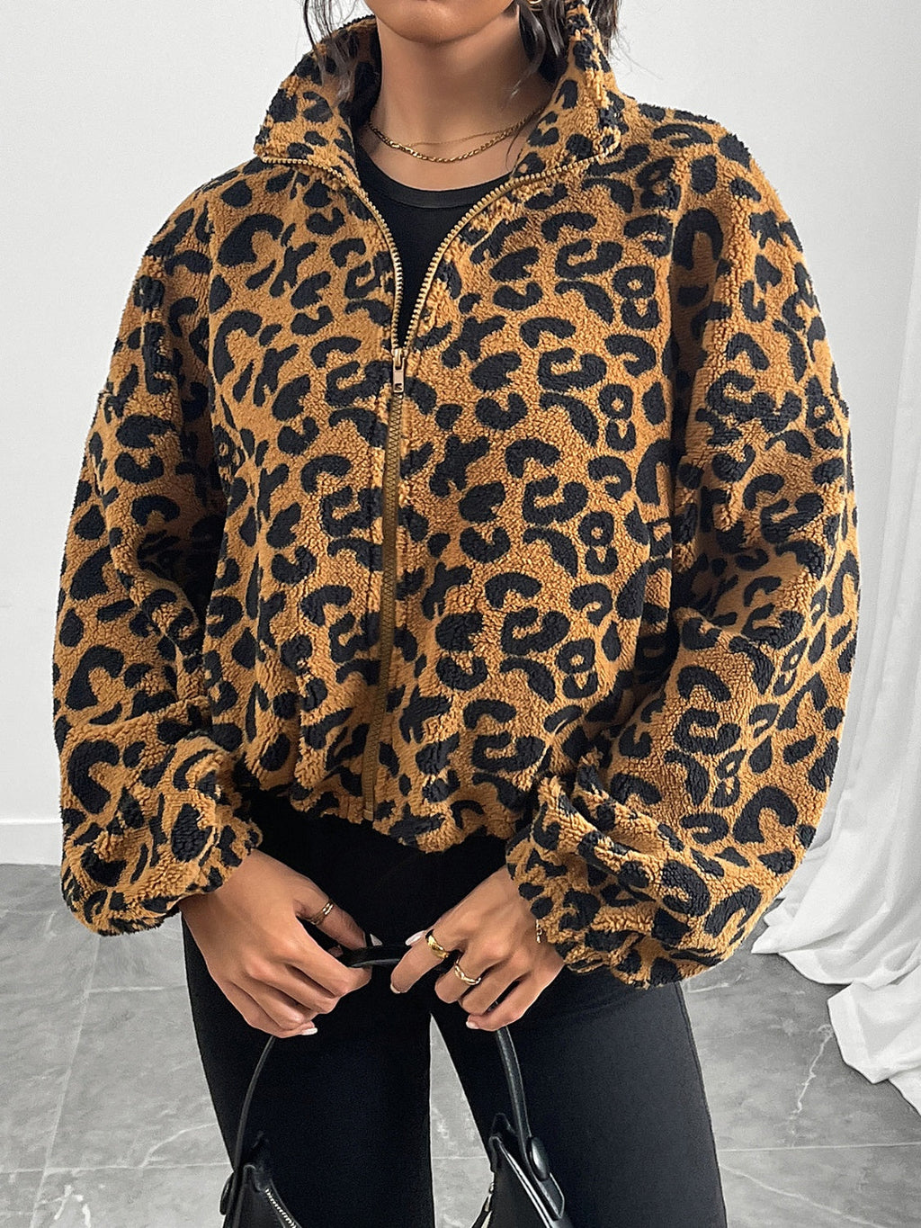 GR | Chic autumn leopard print zip-up jacket for women 