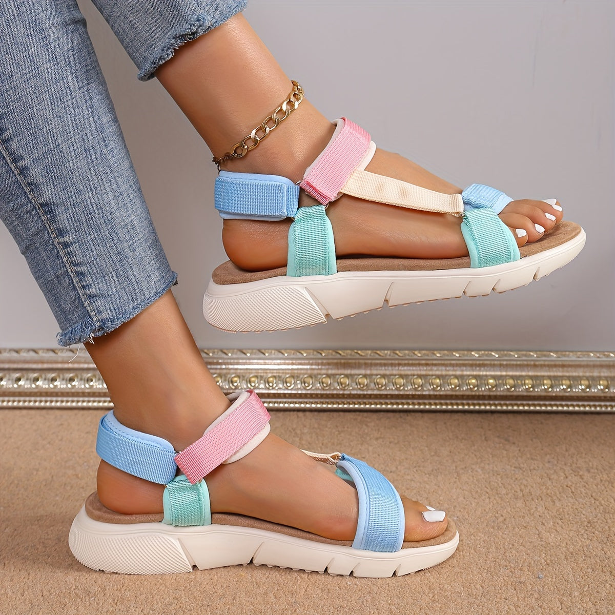 GR | Women's Sandals: Color Block, Non-Slip, Elegant, Lightweight, Outdoor, Summer