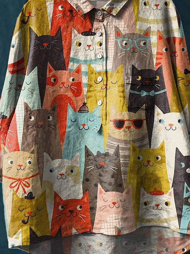 GR | Cute cat art shirt for women's fashion