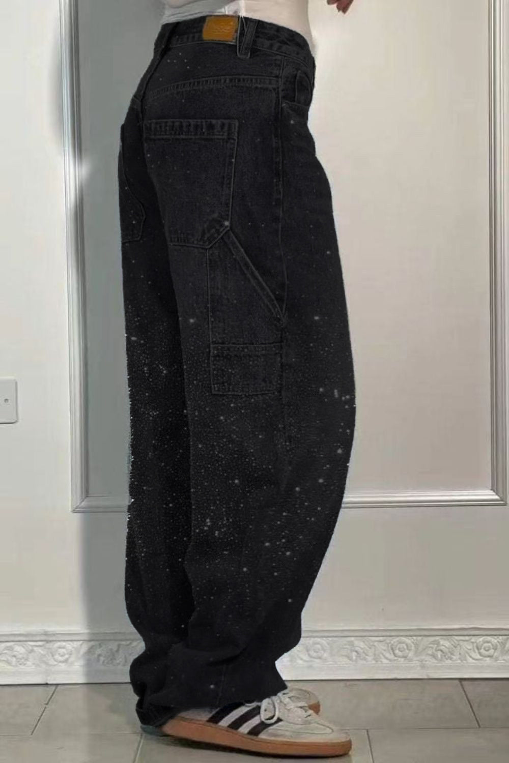 GR | Women's Washed Jeans with Rhinestone Details, Wide Fit