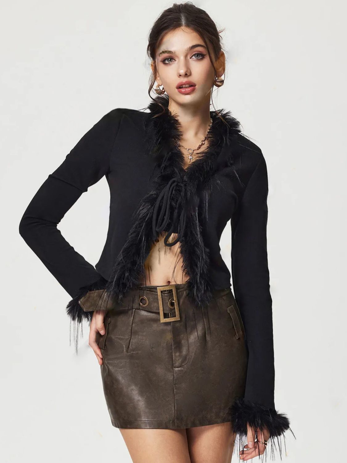GR | Bound Fuzzy Trim Long Sleeve Cardigan