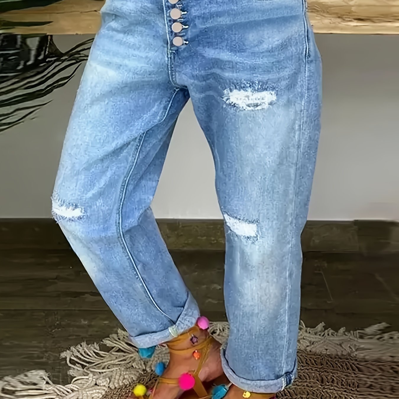 GR | Verwitterte Blaue Damen Stretchjeans
