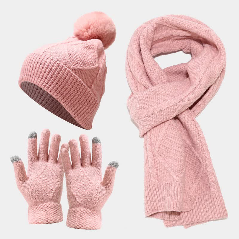 GR | 3-piece knitted accessory set - stylish women's hat, scarf and gloves