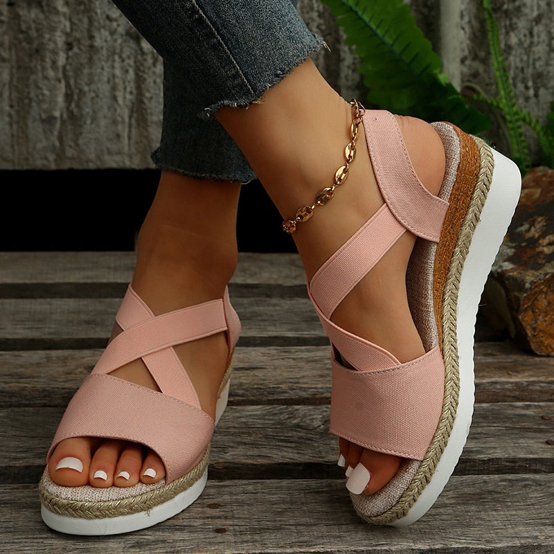 GR | Wedge Sandals with Cross Straps for Women