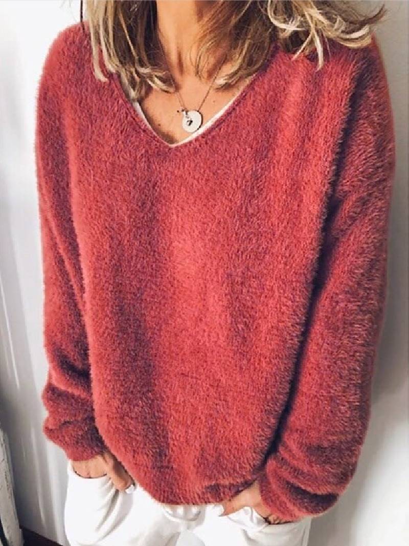 GR - V-neck cuddly plush sweater