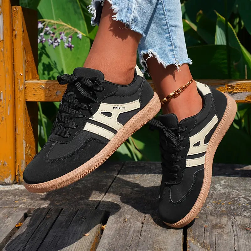 GR | Women's Casual Low Heel Sneakers, Lace-Up Fashion Shoes