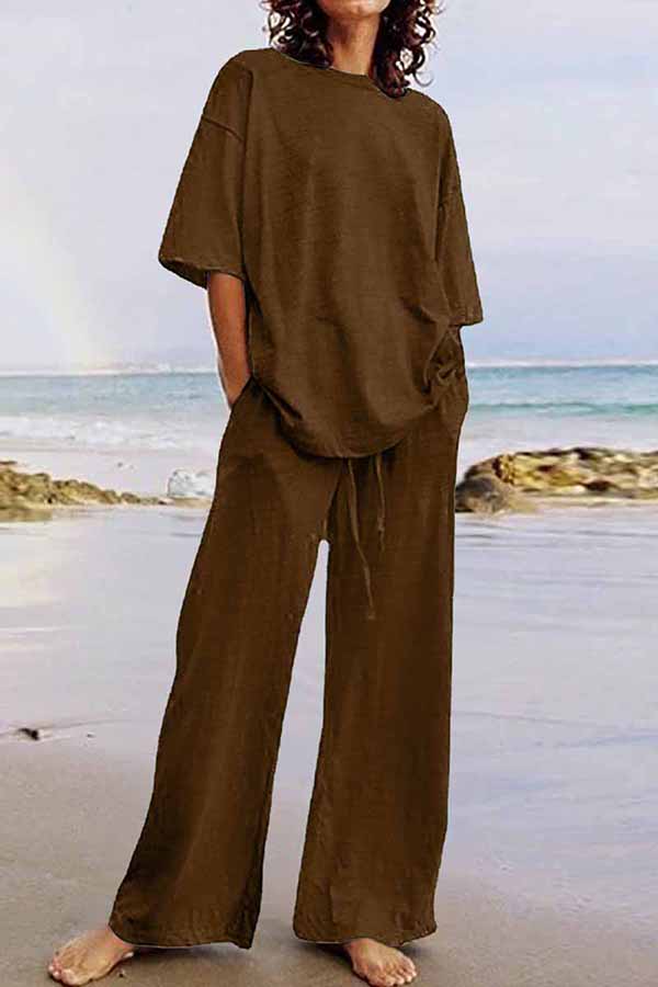 GR | Casual Living Solid Color O-Neck Short Sleeve Two Pieces (11 Colors)