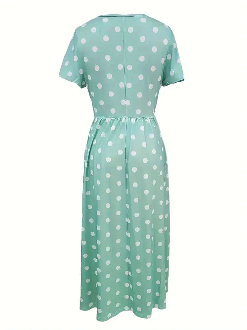 GR | Airy, short-sleeved, polka-dotted dress with a round neckline
