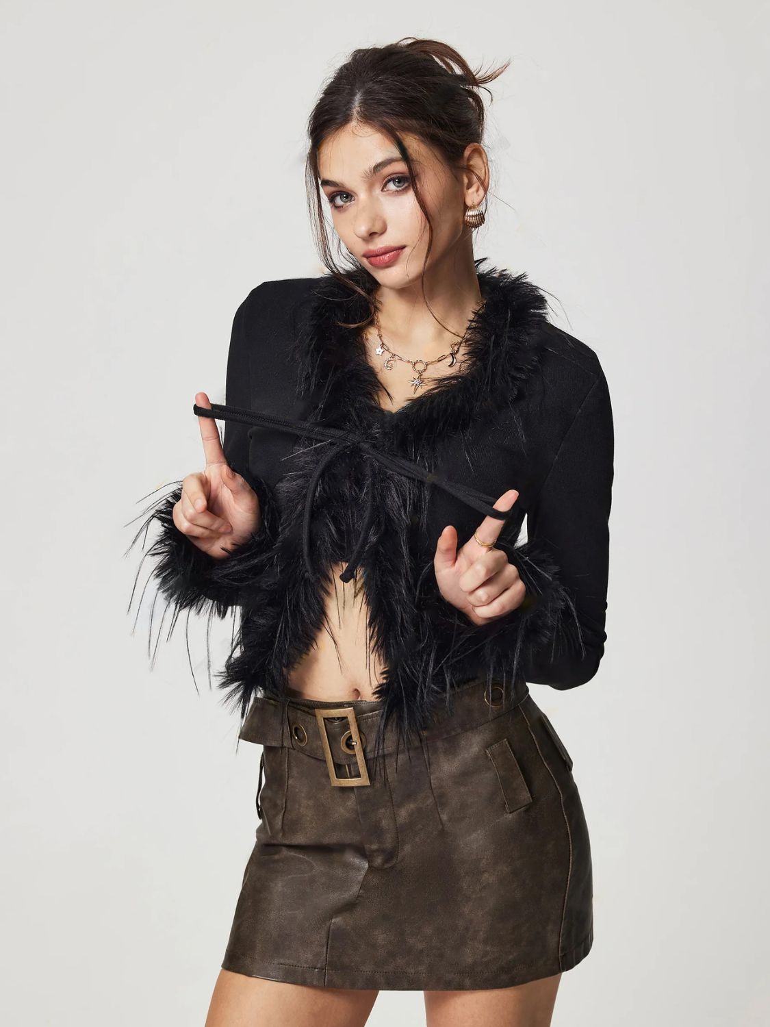 GR | Bound Fuzzy Trim Long Sleeve Cardigan