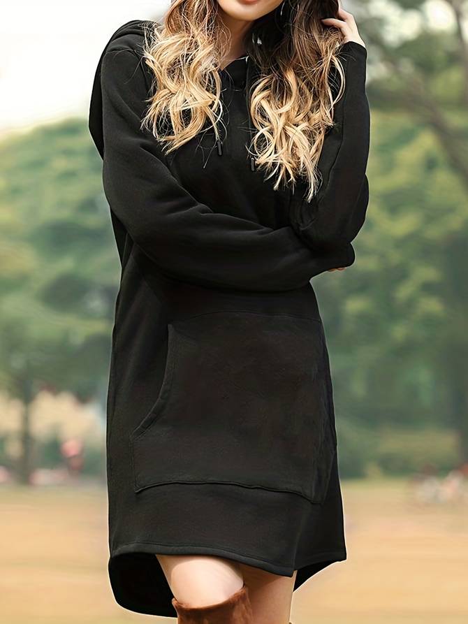 GR - Rotes Kapuzen Sweatshirtkleid mit Taschen