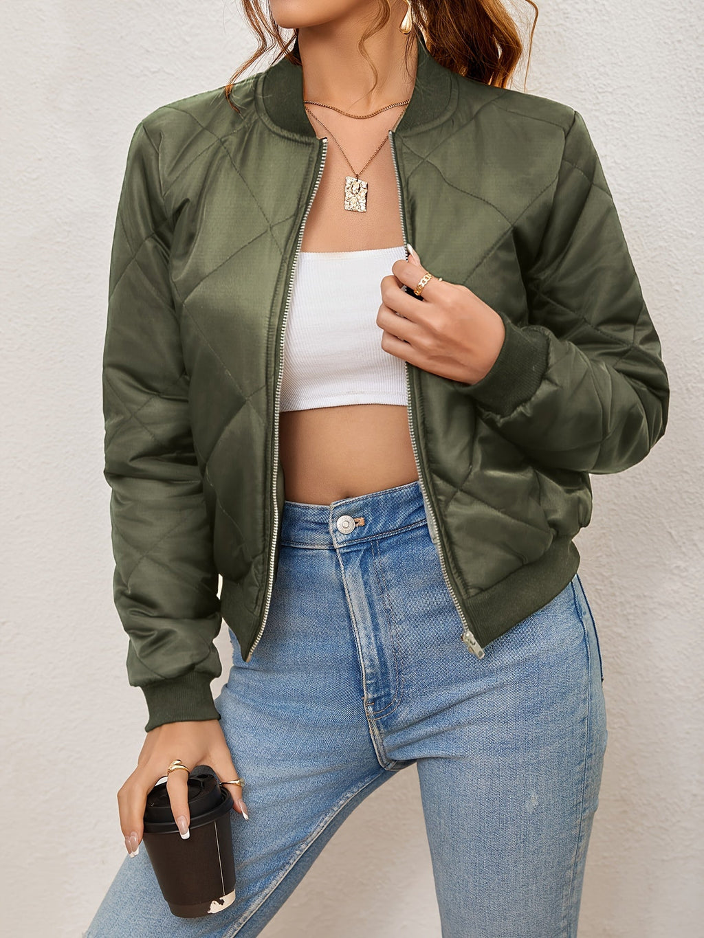 GR | Argyle pattern bomber jacket for women