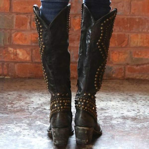 GR - High Boots with Metal Studs and Chunky Heel