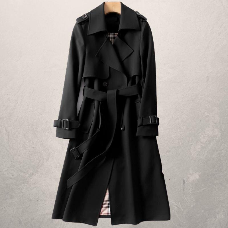 GR | Long trench coat, classic cut, double-breasted with belt and storm flap