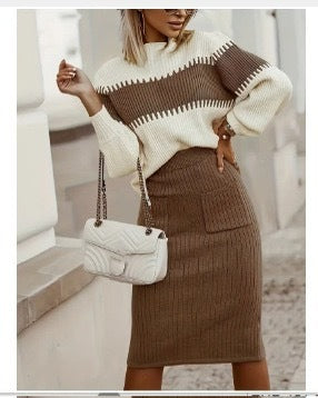 GR | 1-piece knitwear set - long-sleeved sweater and slim midi skirt