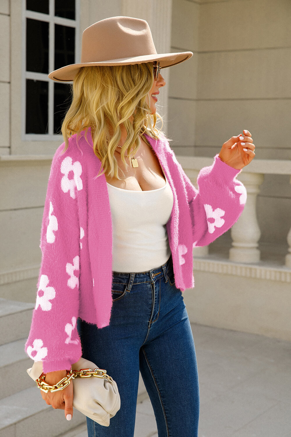 GR | Cozy Floral Fuzzy Cardigan