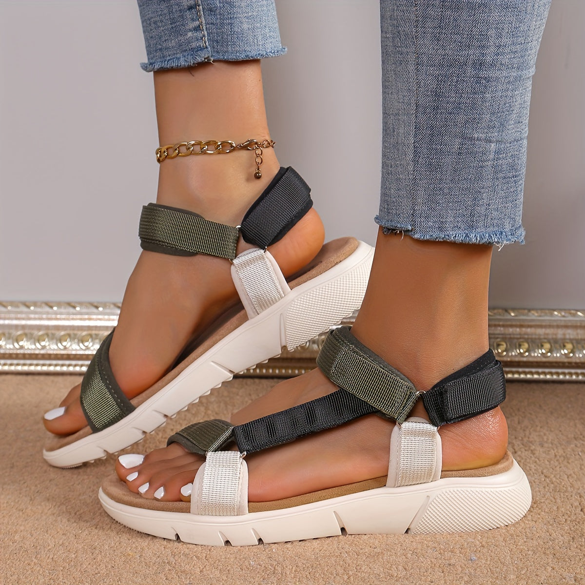 GR | Women's Sandals: Color Block, Non-Slip, Elegant, Lightweight, Outdoor, Summer