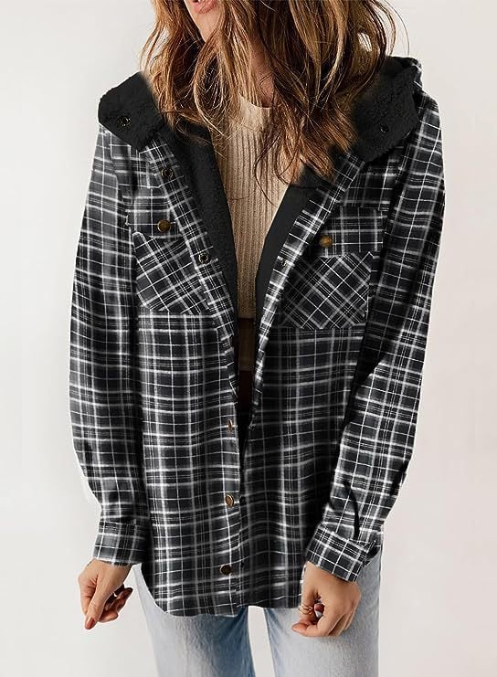 GR | Plaid Jacket Long Sleeve Buckle Wool with Hood