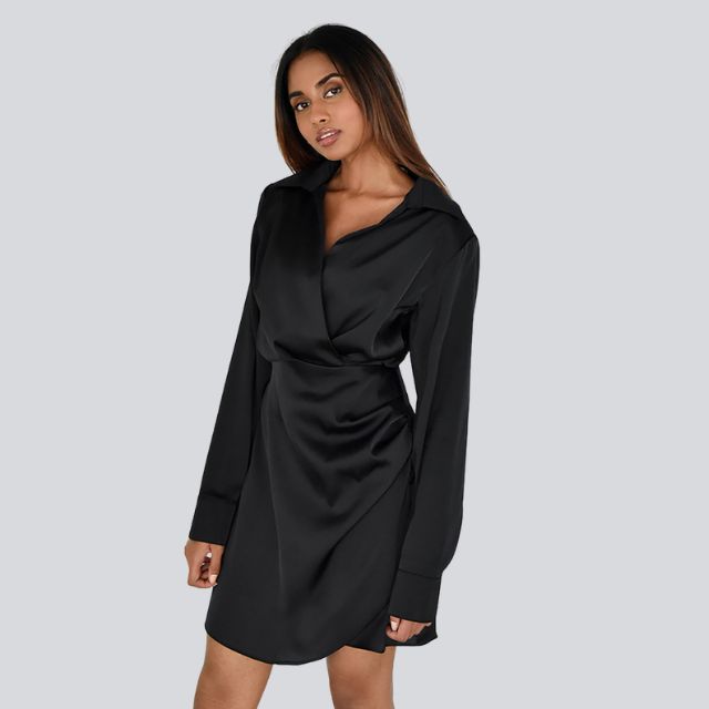 GR | Satin-Minikleid mit V-Ausschnitt und Raffung