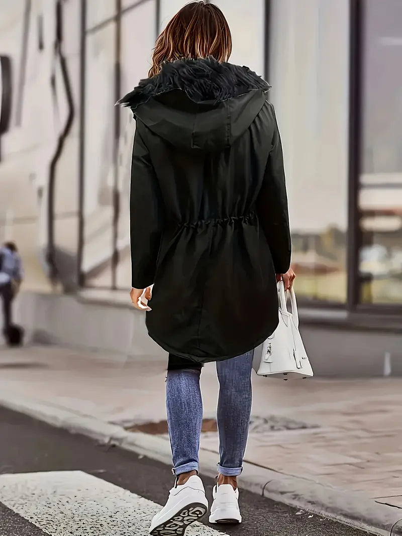 GR | Zip-up parka coat with buttons and hood, women's winter jacket