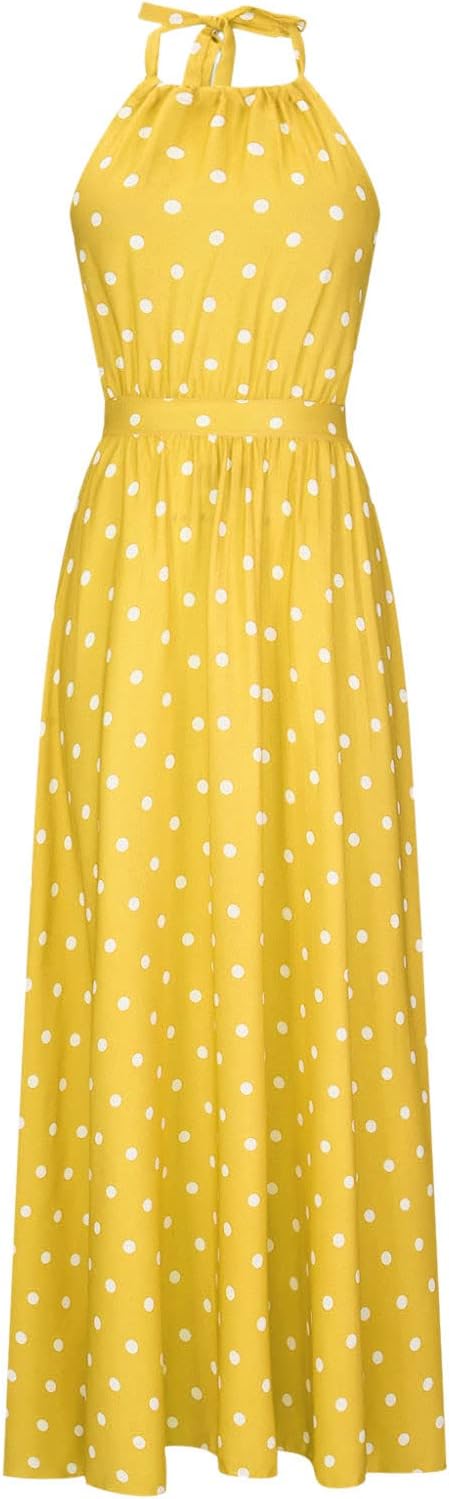 GR | Boho Print Patchwork Halter Pleated Dresses