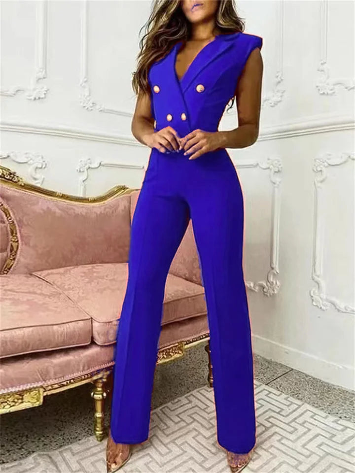 GR | Jumpsuit with V-neck and pied-de-poule print | Trendy and elegant