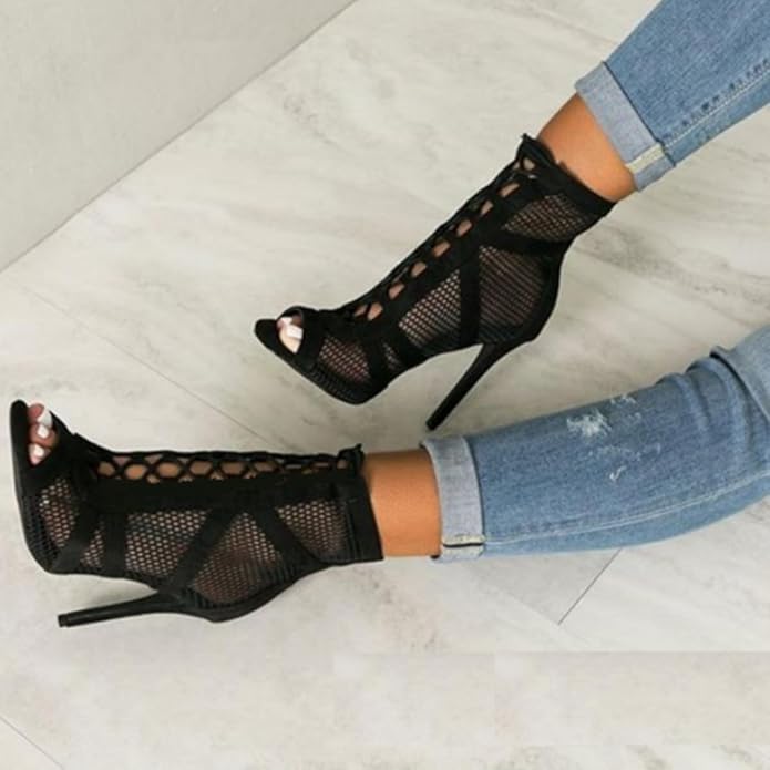 GR Women's High-Heeled Sandals - Seductive lace and mesh for the perfect party look