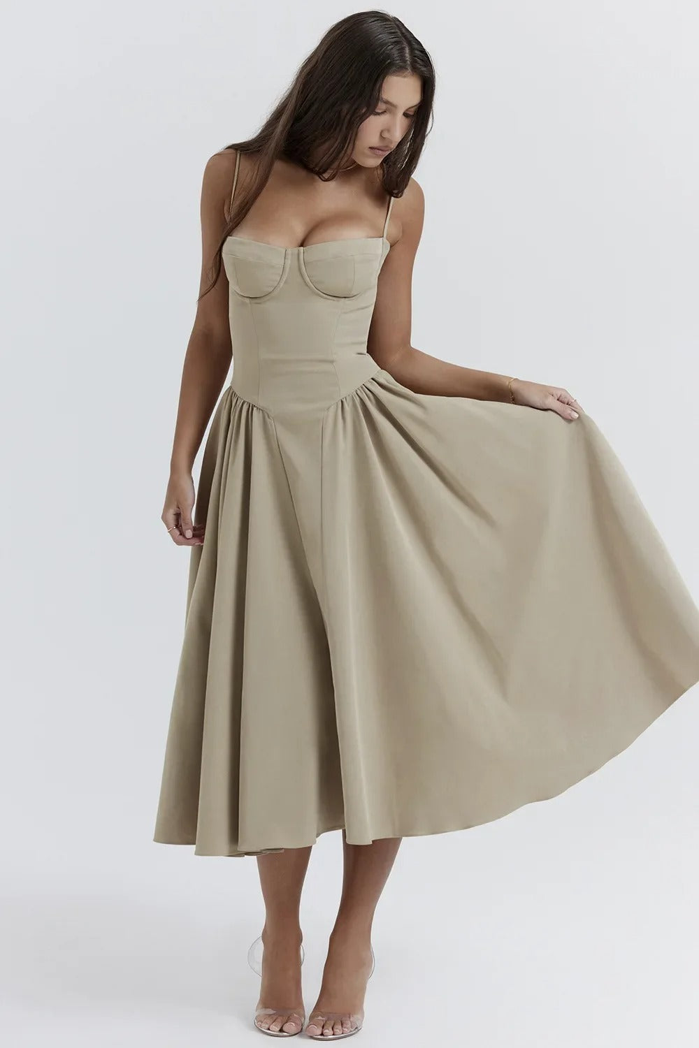 GR | Ärmelloses Midikleid Mit Korsett Passform