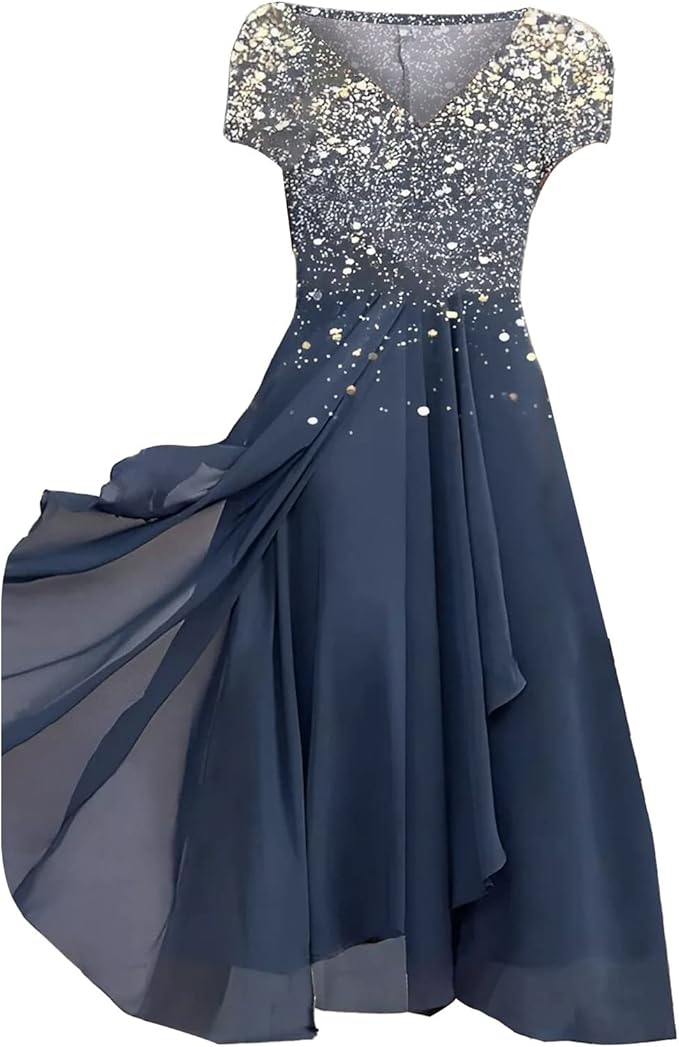 GR | Elegante Chiffon Festkleid Damen Midi Kleid