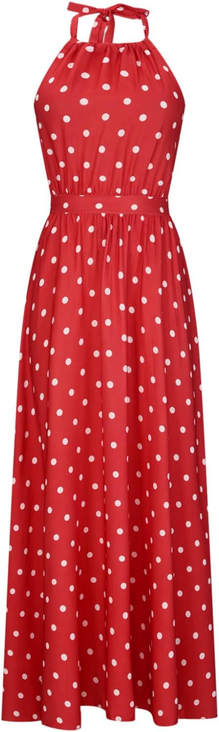 GR | Boho Print Patchwork Halter Pleated Dresses