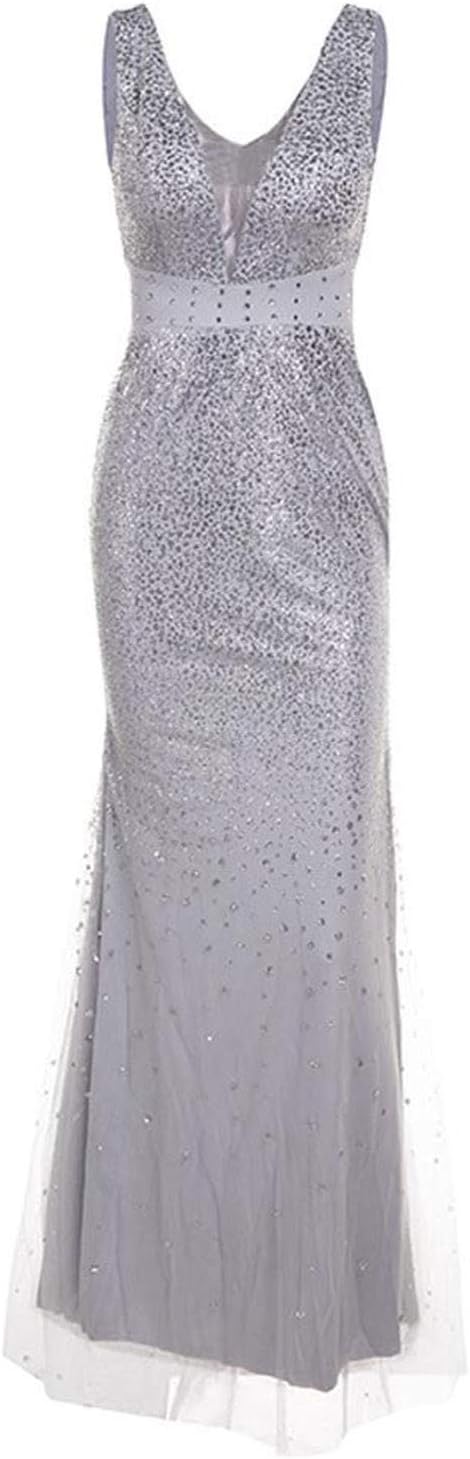 GR | Sling V-neck Split Glittering Evening Dress 