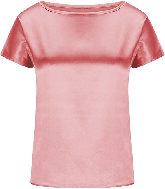 Women's satin T-shirt with an elegant waterfall neckline and simple details, size S