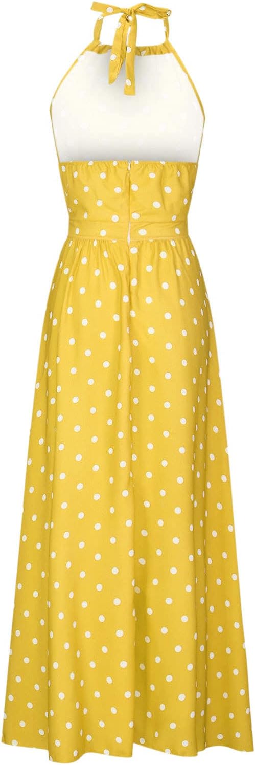 GR | Boho Print Patchwork Halter Pleated Dresses