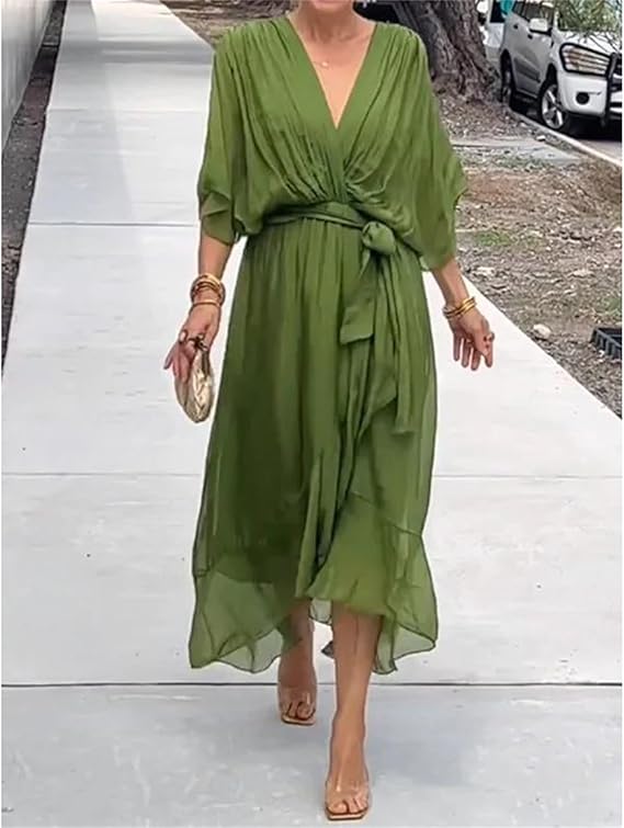 Green dress with a V-neck