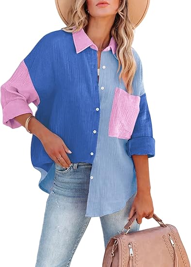 GR | Colorblock Shirt with Button Closure for Women