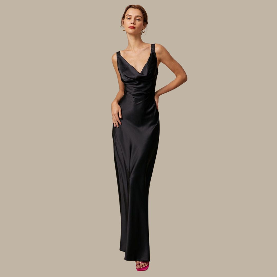 GR | Satin maxi dress with waterfall neckline