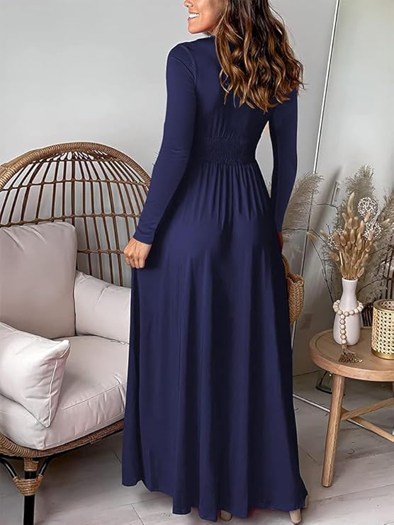 Elegant maxi dress with deep V-neck and high slit – evening and party dress