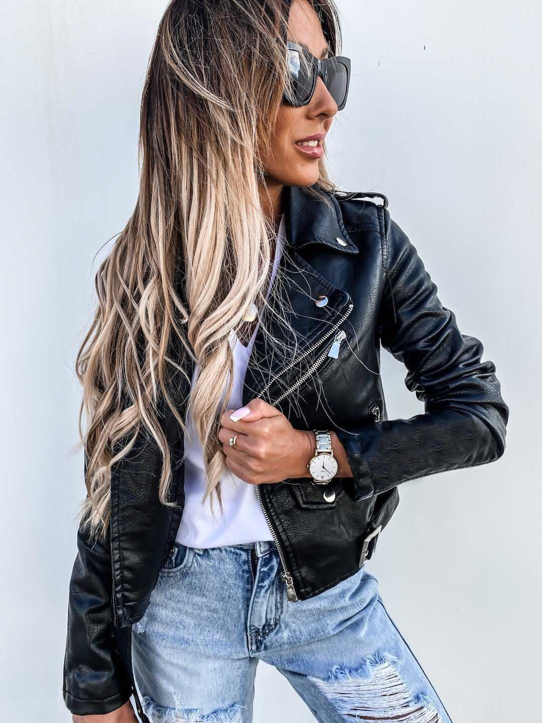 GR-PU leather coat, short zip jacket