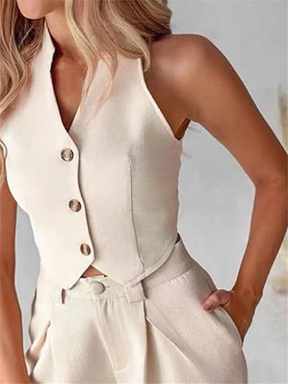 GR | Two-piece set: Sleeveless top & straight-leg trousers for spring/summer