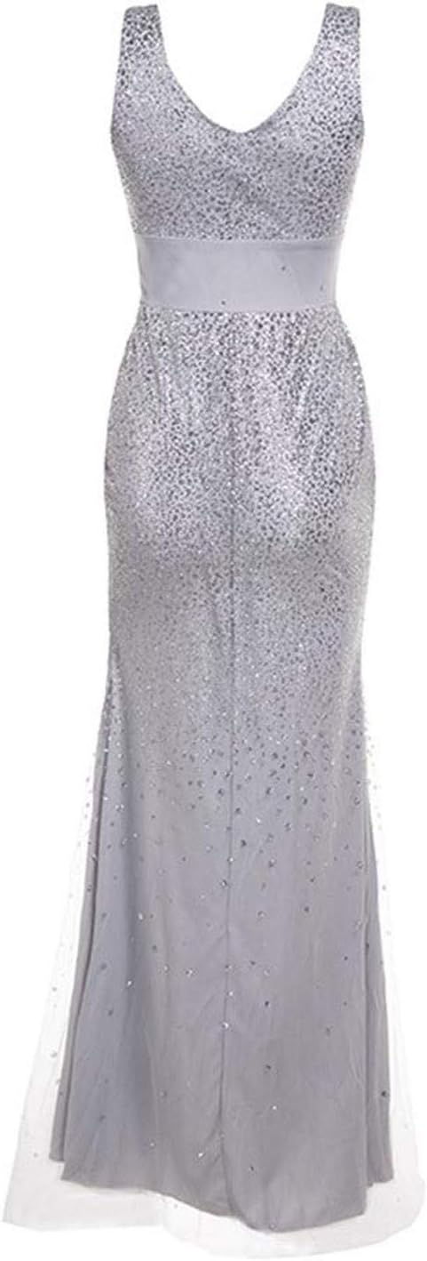 GR | Sling V-neck Split Glittering Evening Dress 