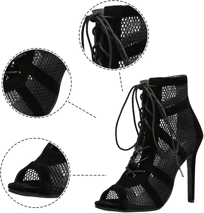 GR Women's High-Heeled Sandals - Seductive lace and mesh for the perfect party look