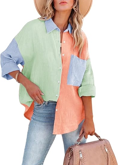 GR | Colorblock Shirt with Button Closure for Women