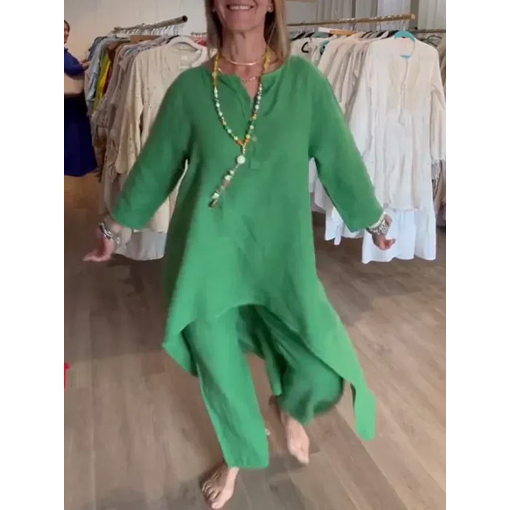 GR | Solid color linen suit for women