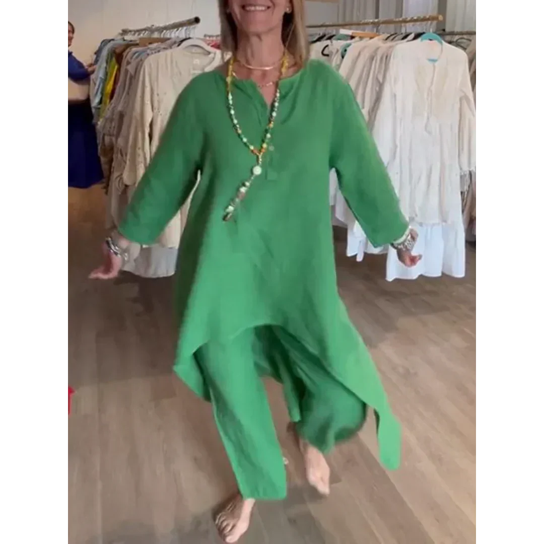 GR | Solid color linen suit for women
