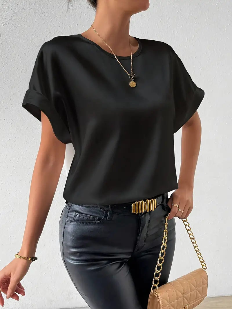 GR | Satin T-Shirt Mit Umgeschlagenen Ärmeln Für Damen