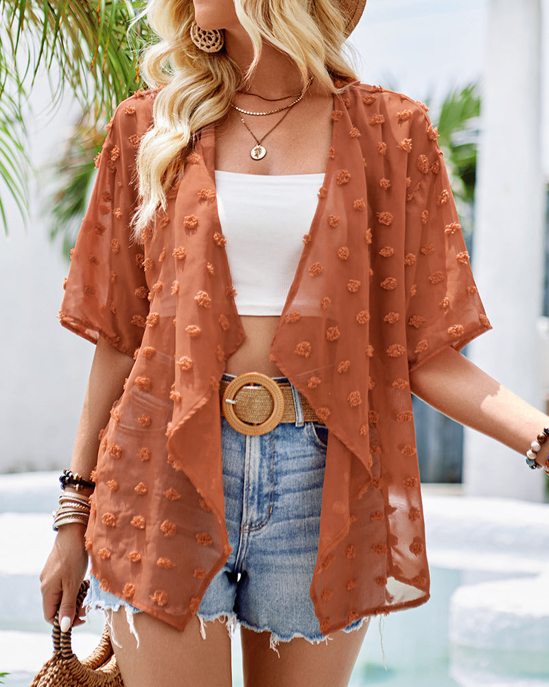 GR | Solid-color thin jacquard cardigan with short sleeves