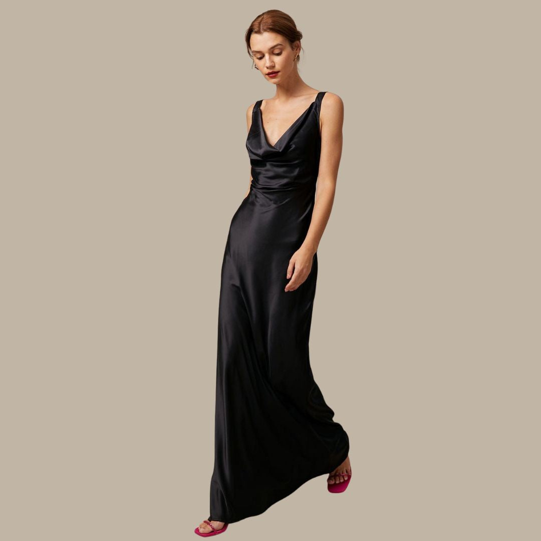 GR | Satin maxi dress with waterfall neckline