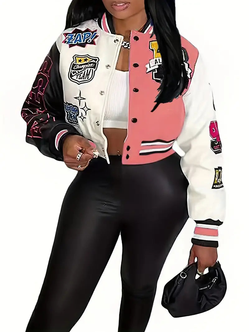 GR | Women's Varsity Jacket with Letter Print