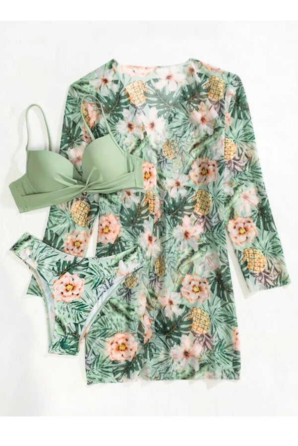 GR – Wrap-style underwire bikini with tropical print and cover