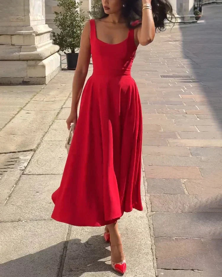 GR | Red fitted midi dress with straps